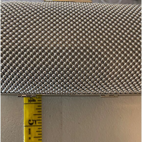 Jessica McClintock Silver Rhinestone Evening Clutch Chain Strap & Snap Closure - Picture 6 of 8